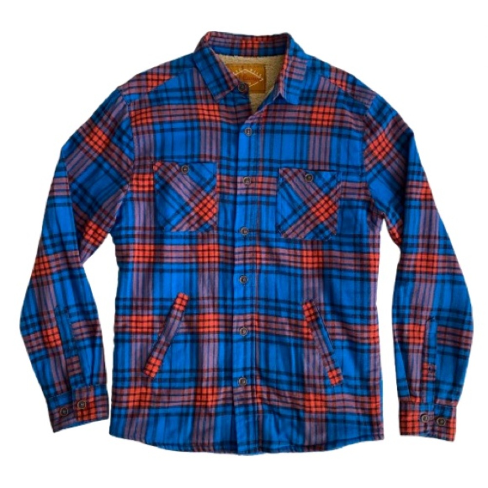 Red Camel Blue and Red Plaid Shirt Jacket with Pockets, Men’s L